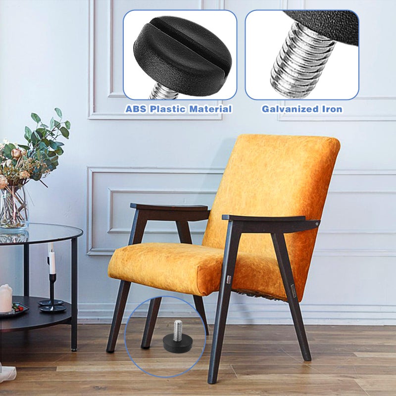 DSLSQD 12 Pack Furniture Leveling Feet Adjustable Furniture Feet Table Legs Heavy Duty Leveling Feet Screw on Furniture Levelers for Table Cabinets Chairs Bar Stool Desk Dresser Wood Legs (M6) - Image 3